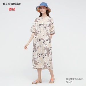 Marimekko Linen Blend Short Sleeve Midi Dress